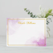 Script romantique violet feuille d'aquarelle carte (Debout devant)