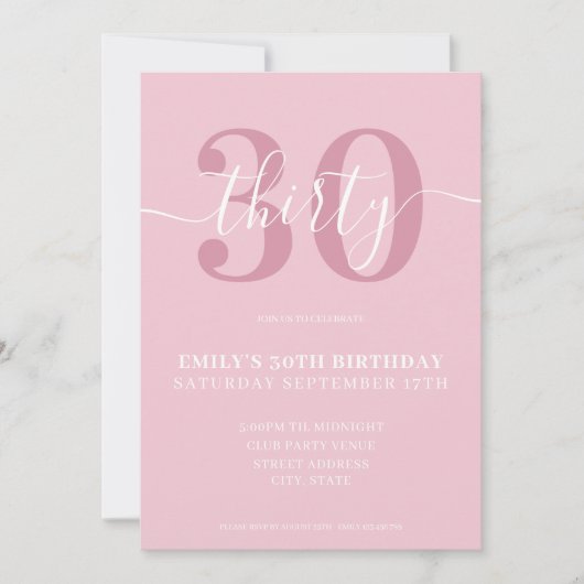 Script rose élégant 30e anniversaire Invitation (Devant)