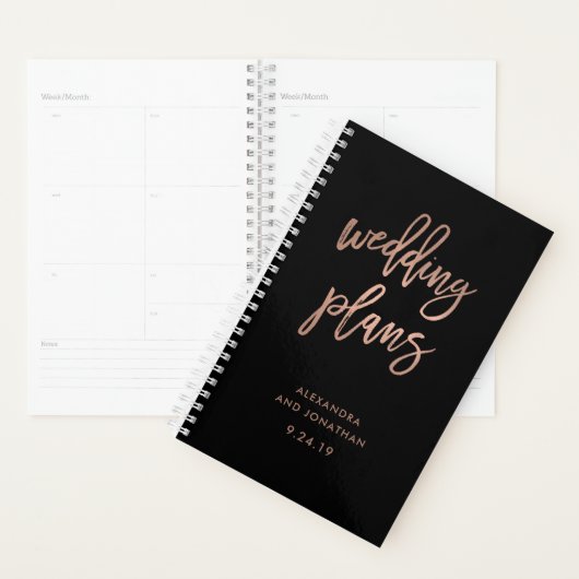 Script Rose en or Faux en noir | Wedding planner (Devant avec enveloppe)