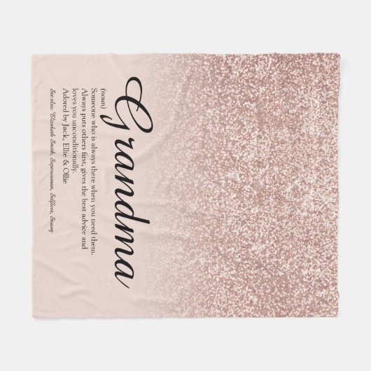 Script roze goud glitters Oma definitie Fleece Deken (Voorkant (Horizontaal))