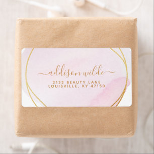 Script Roze Roze Waterverf Goud Cirkel Verzending Etiket