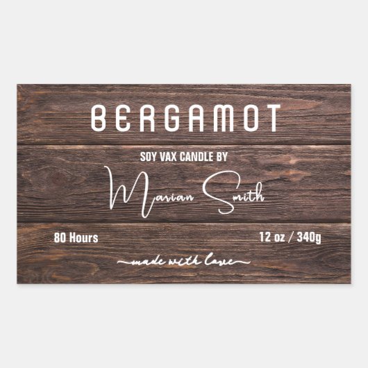 Script Rustic hout kaars Label (Voorkant)