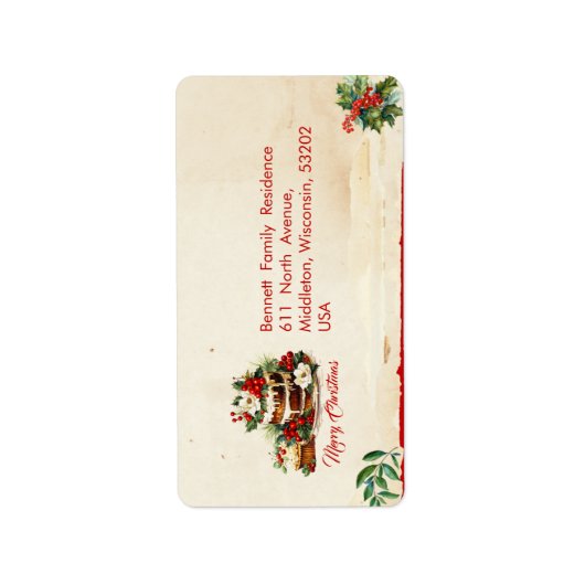  Script Rustiek Groen Rood Kerstadres Etiket (Voorkant)
