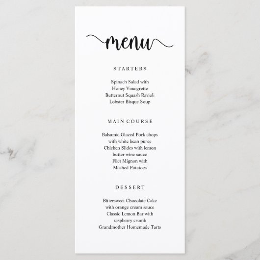 Script rustique moderne noir, Menu Dîner Mariage (Devant)