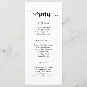 Script rustique moderne noir, Menu Dîner Mariage