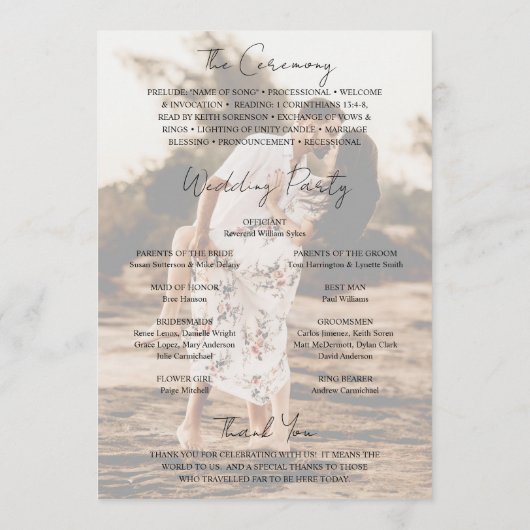 Script rustique Photo Programme de mariage moderne (Dos)