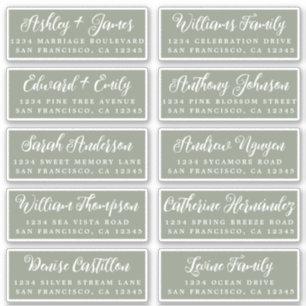 Script Sage Groene Huwelijks Gast Adreslabels Sticker