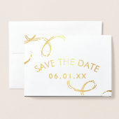 Script Save the Date Photo Faux Swirl Black Gold Folie Kaarten (Voorkant met envelop)
