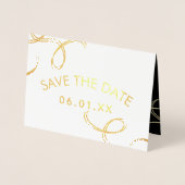 Script Save the Date Photo Faux Swirl Black Gold Folie Kaarten (Voorkant)