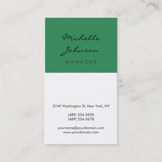 Script Sea Green White Manager Carte de visite (Devant)