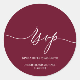 Script Signature Elegant Wedding RSVP bordeaux Ronde Sticker