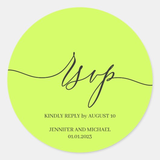 Script Signature Elegant Wedding RSVP Cyber Lime Ronde Sticker (Voorkant)
