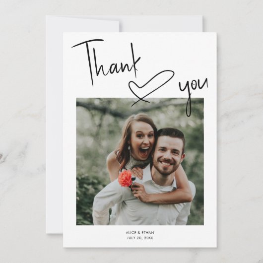 Script Signature Heart Photo Weddenschap Bedankkaart (Voorkant)