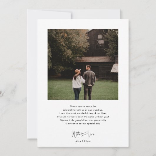 Script Signature Heart Photo Weddenschap Bedankkaart (Achterkant)