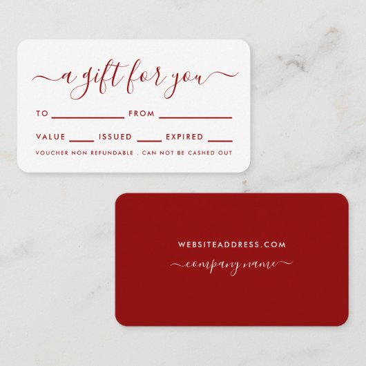 Script simple - Cartes de Certificat Cadeau Rouge (Devant / Derrière)