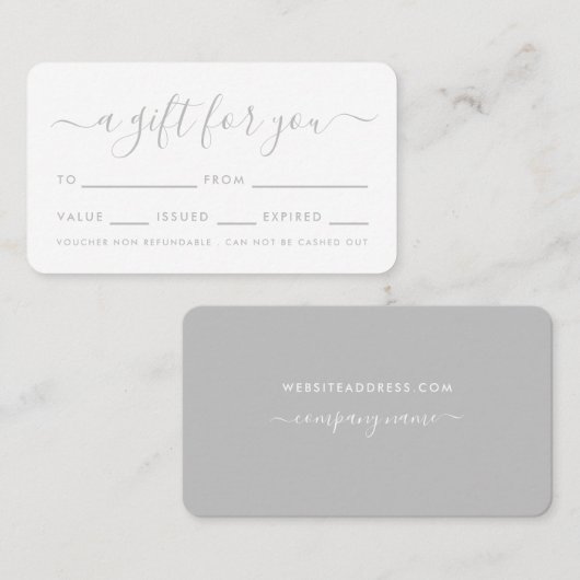 Script simple - Certificats cadeau argent et blanc (Devant / Derrière)