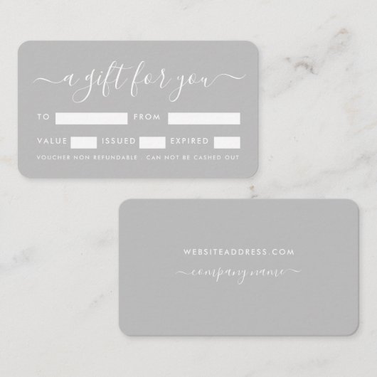 Script simple - Certificats cadeau argent et blanc (Devant / Derrière)