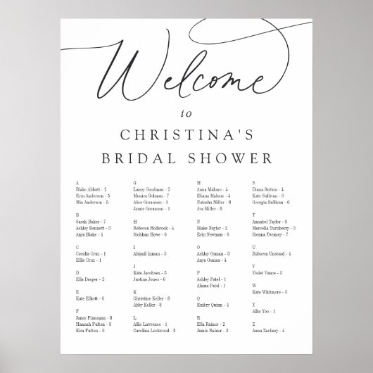 Script simple et élégant, tableau de sièges alphab (Devant)