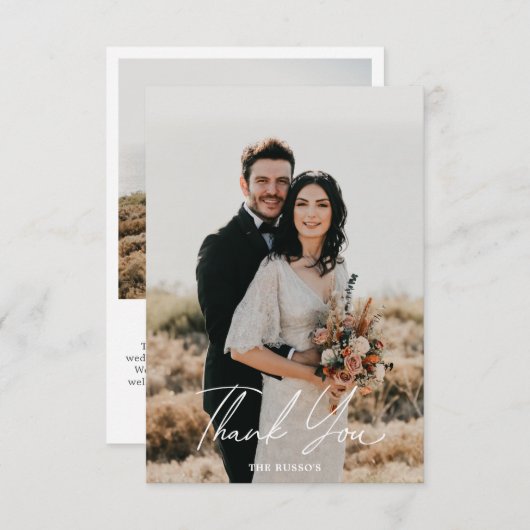 Script Simple Photo Mariage Carte de remerciements (Devant / Derrière)