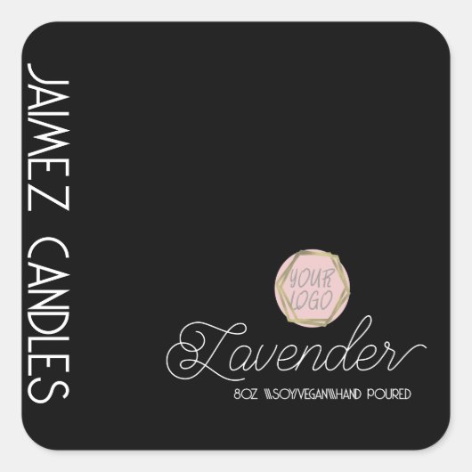 Script Soy Vegan Candle Maker Black Logo Vierkante Sticker (Voorkant)