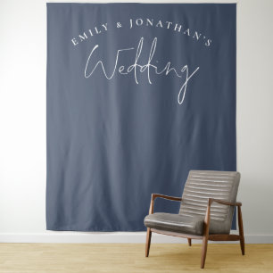Script Stof Navy Blauwe Trouwfoto Achtergrond Wandkleed