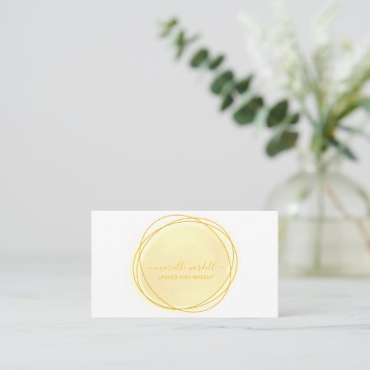 Script Sun Gold Waterverf Circle Monogram Visitekaartje (Staand voorkant)