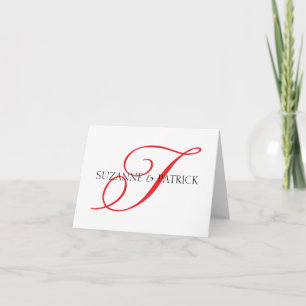 Script T Monogram Notitiekaart (Rood / Zwart)