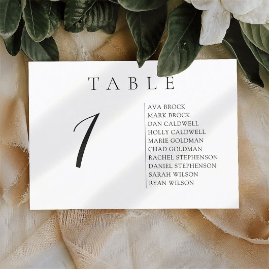 Script Tableau horizontal Numéro de table de texte