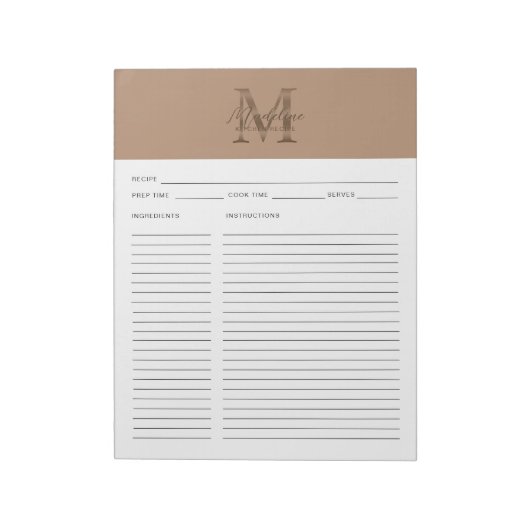 Script Taupe Metallic Gold Monogram Recipe Notitieblok (Gedraaid)