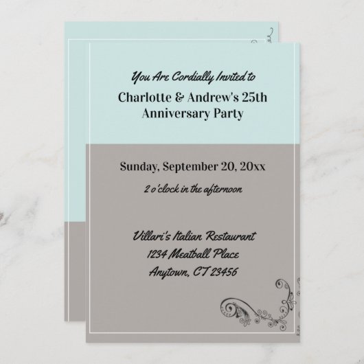 Script-tekst Blauw grijs Jubileum Kaart (Voorkant / Achterkant)