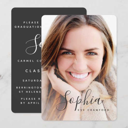 Script tekst foto afstudeer uitnodiging (Voorkant / Achterkant)