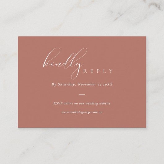 Script Terracotta Online Weddenschap Website RSVP Informatiekaartje (Voorkant)