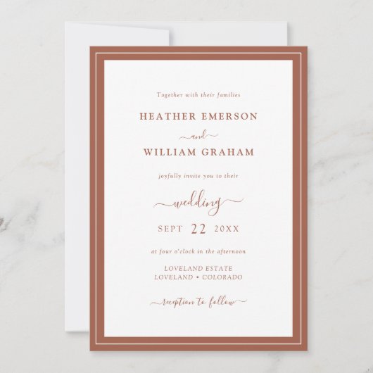 Script Terracotta Wedding Invitation Kaart (Voorkant)