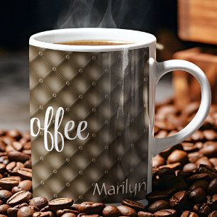 Script Text, Brown Tufted Pattern 11oz Coffee Mok