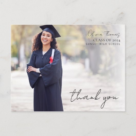 Script Typografie Afstuderen Foto Bedankt Briefkaart (Voorkant)