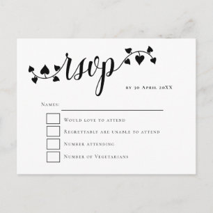 Script typografie harten Swashes Huwelijk RSVP Briefkaart