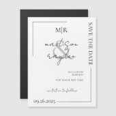 Script Typografie Monogram Bruiloft De datum opsla Magnetische Uitnodiging (Voorkant / Achterkant)