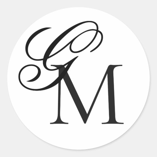 Script & Typografie Monogram Zwart Wit Trouwen Ronde Sticker (Voorkant)