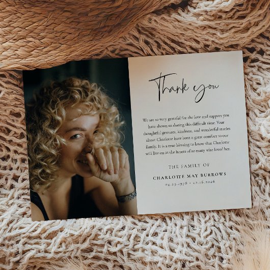 Script Typography Custom Photo & Message Sympathy  Bedankkaart