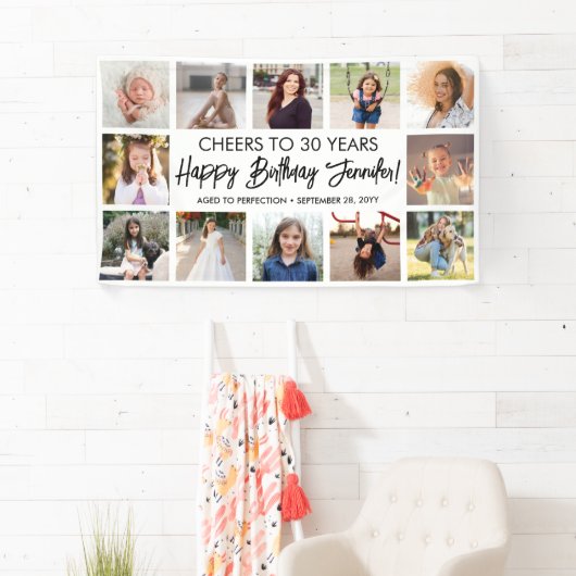 Script Verjaardag Modern Foto Collage Feestje Spandoek (Insitu)
