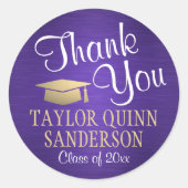 Script voor afstudeerdank Brushed Paars & Goud Ronde Sticker (Voorkant)