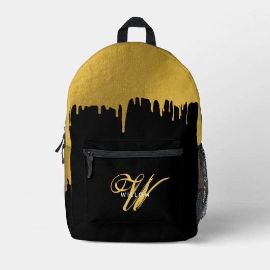 script voor modern zwart-wit en goudmonogram bedrukte rugzak (Voorkant)