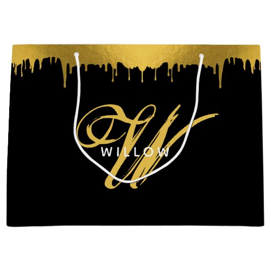  script voor modern zwart-wit en goudmonogram groot cadeauzakje (Voorkant)