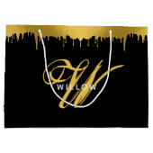  script voor modern zwart-wit en goudmonogram groot cadeauzakje (Achterkant)