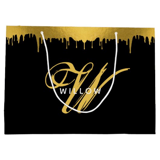  script voor modern zwart-wit en goudmonogram groot cadeauzakje (Achterkant)