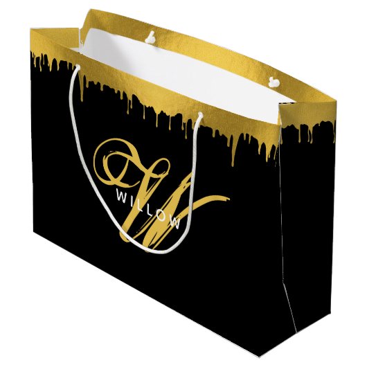 script voor modern zwart-wit en goudmonogram groot cadeauzakje (Achterkant Gekanteld)