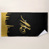  script voor modern zwart-wit en goudmonogram strandlaken (Voorkant)