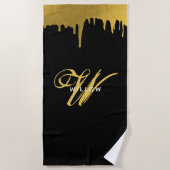  script voor modern zwart-wit en goudmonogram strandlaken (Voorkant)