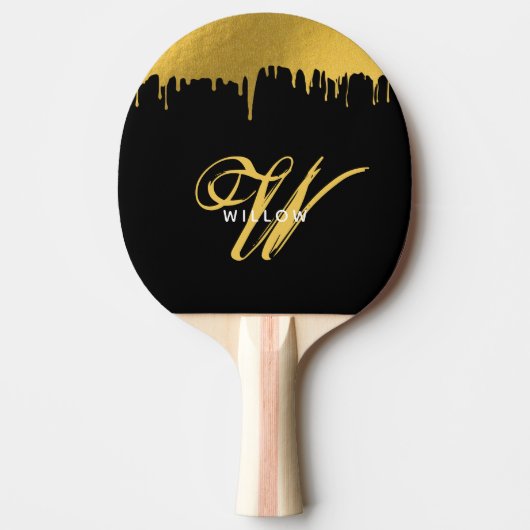 script voor modern zwart-wit en goudmonogram tafeltennisbatje (Voorkant)