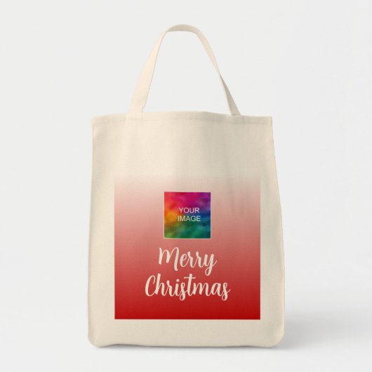 Script Vrolijk Kerstfeest met je foto of Logo Tote Bag (Voorkant)